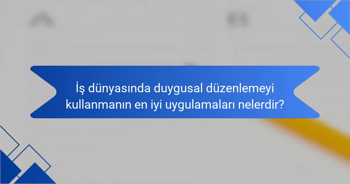 İş dünyasında duygusal düzenlemeyi kullanmanın en iyi uygulamaları nelerdir?