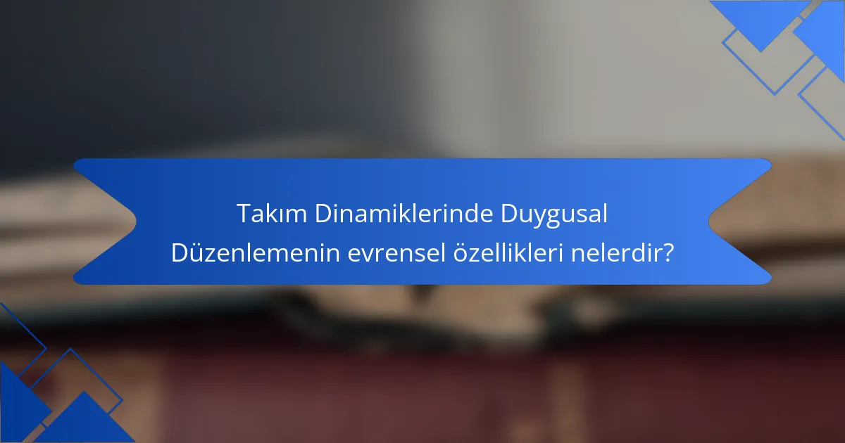 Takım Dinamiklerinde Duygusal Düzenlemenin evrensel özellikleri nelerdir?